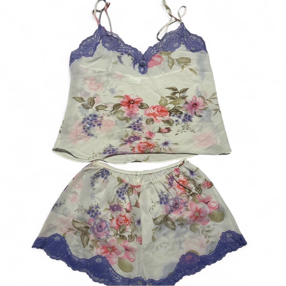 Secret Treasures Floral Pajama Set with Purple Lace